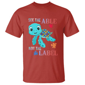 Turtle Autism T Shirt See The Able Not The Label Puzzle Pieces TS01 Red Printyourwear