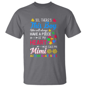 Autism Grandma T Shirt This Boy Will Always Have A Piece Of My Heart He Calls Me Mimi Autism Awareness TS01 Charcoal Printyourwear