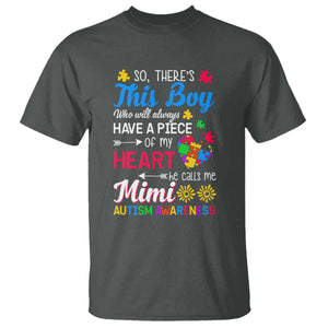 Autism Grandma T Shirt This Boy Will Always Have A Piece Of My Heart He Calls Me Mimi Autism Awareness TS01 Dark Heather Printyourwear