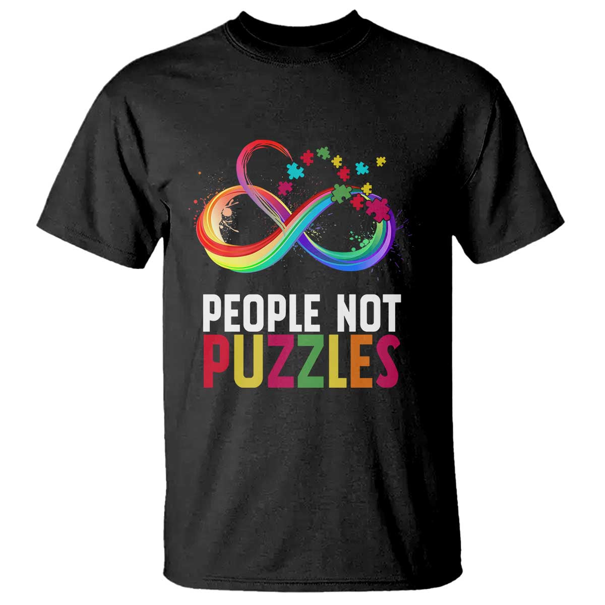 Autism Acceptance T Shirt People Not Puzzles Spectrum Infinity TS01 Black Printyourwear