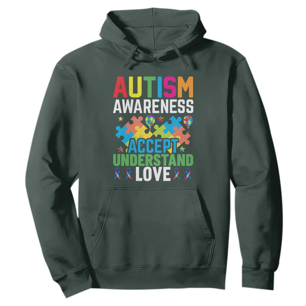 Autism Awareness Hoodie Accept Understand Love Spectrum Blue Ribbon TS01 Dark Forest Green Printyourwear