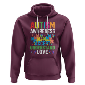 Autism Awareness Hoodie Accept Understand Love Spectrum Blue Ribbon TS01 Maroon Printyourwear