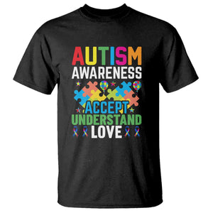 Autism Awareness T Shirt Accept Understand Love Spectrum Blue Ribbon TS01 Black Printyourwear