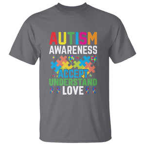 Autism Awareness T Shirt Accept Understand Love Spectrum Blue Ribbon TS01 Charcoal Printyourwear