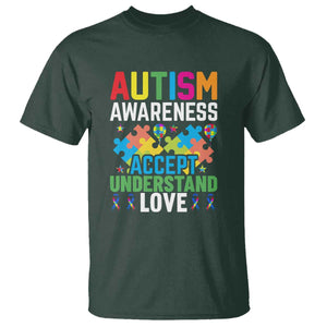 Autism Awareness T Shirt Accept Understand Love Spectrum Blue Ribbon TS01 Dark Forest Green Printyourwear