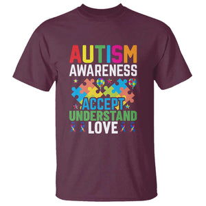 Autism Awareness T Shirt Accept Understand Love Spectrum Blue Ribbon TS01 Maroon Printyourwear