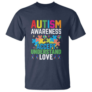 Autism Awareness T Shirt Accept Understand Love Spectrum Blue Ribbon TS01 Navy Printyourwear