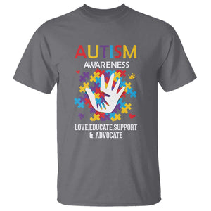 Autism Awareness T Shirt Love Educate Support Advocate TS01 Charcoal Printyourwear