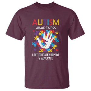 Autism Awareness T Shirt Love Educate Support Advocate TS01 Maroon Printyourwear