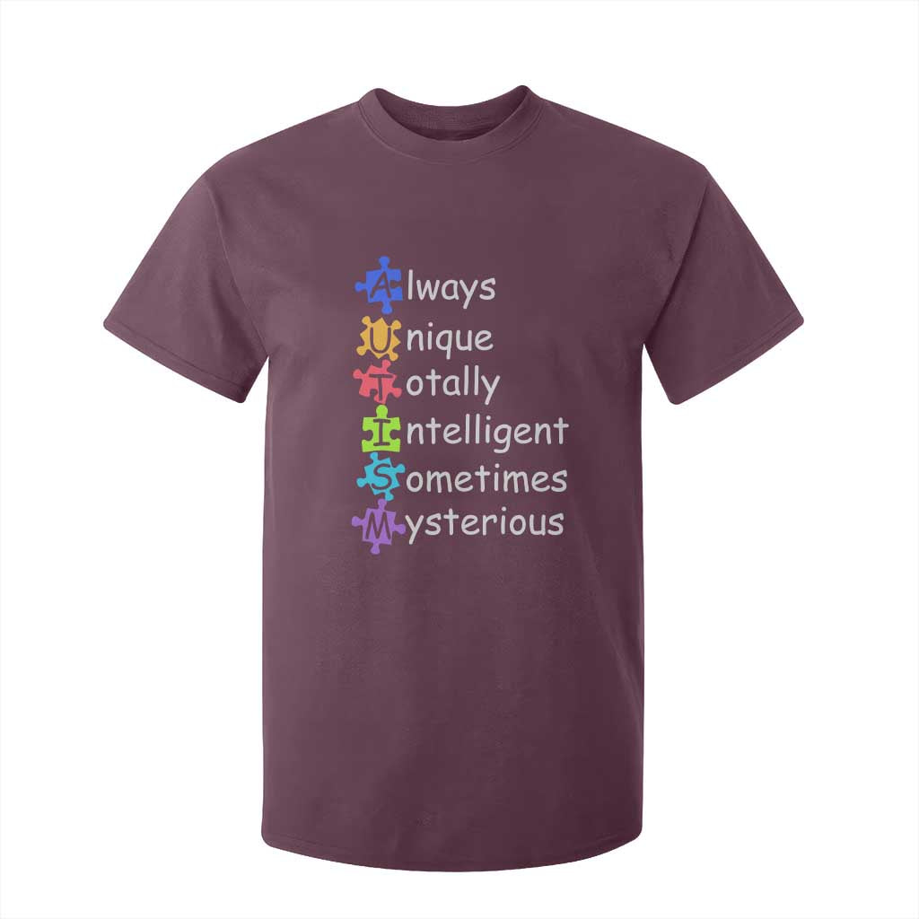 Autism Definition T Shirt For Kid Always Unique Totally Intelligent Sometimes Mysterious TS01 Maroon Printyourwear