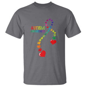 Heart Autism Awareness T Shirt Puzzle Heart Ribbon Support Accept TS01 Charcoal Printyourwear