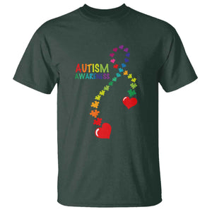 Heart Autism Awareness T Shirt Puzzle Heart Ribbon Support Accept TS01 Dark Forest Green Printyourwear