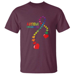 Heart Autism Awareness T Shirt Puzzle Heart Ribbon Support Accept TS01 Maroon Printyourwear