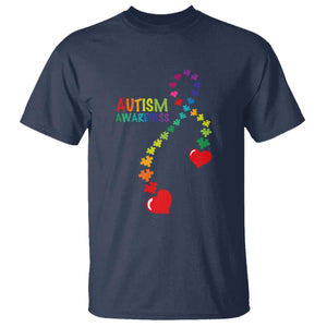 Heart Autism Awareness T Shirt Puzzle Heart Ribbon Support Accept TS01 Navy Printyourwear