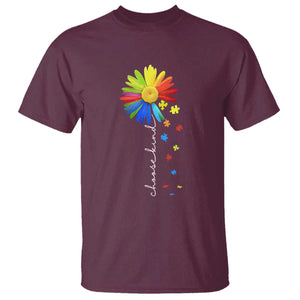 Sunflower Autism T Shirt Choose Kind Rainbow Puzzle Piece TS01 Maroon Printyourwear