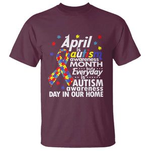 Autism Awareness T Shirt Everyday In Our Home Spectrum Puzzle Ribbon TS01 Maroon Printyourwear