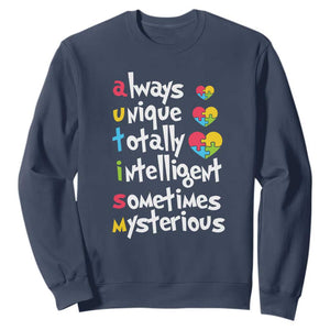 Autism Definition Sweatshirt Always Unique Totally Intelligent Sometimes Mysterious Puzzle Heart TS01 Navy Printyourwear