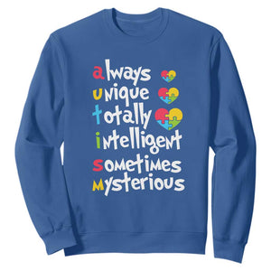 Autism Definition Sweatshirt Always Unique Totally Intelligent Sometimes Mysterious Puzzle Heart TS01 Royal Blue Printyourwear