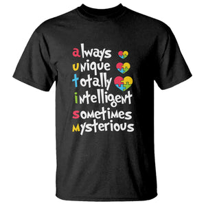 Autism Definition T Shirt Always Unique Totally Intelligent Sometimes Mysterious Puzzle Heart TS01 Black Printyourwear