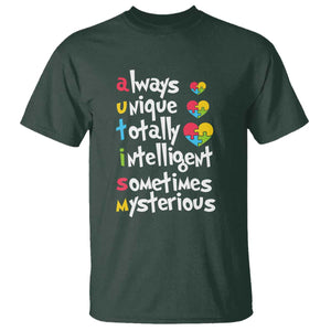 Autism Definition T Shirt Always Unique Totally Intelligent Sometimes Mysterious Puzzle Heart TS01 Dark Forest Green Printyourwear