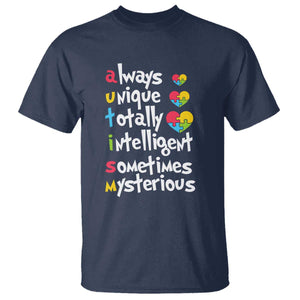 Autism Definition T Shirt Always Unique Totally Intelligent Sometimes Mysterious Puzzle Heart TS01 Navy Printyourwear