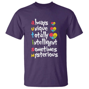 Autism Definition T Shirt Always Unique Totally Intelligent Sometimes Mysterious Puzzle Heart TS01 Purple Printyourwear