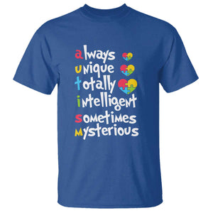 Autism Definition T Shirt Always Unique Totally Intelligent Sometimes Mysterious Puzzle Heart TS01 Royal Blue Printyourwear