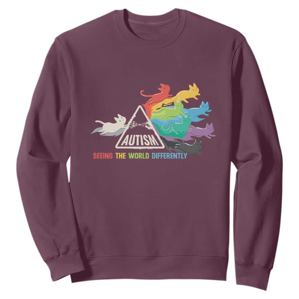 Cat Autism Sweatshirt Seeing The World Form A Different Angle TS01 Maroon Printyourwear