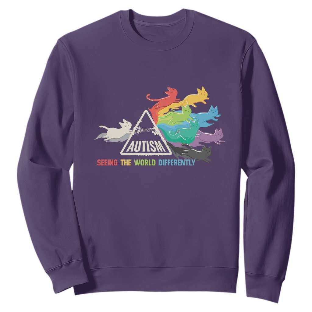 Cat Autism Sweatshirt Seeing The World Form A Different Angle TS01 Purple Printyourwear