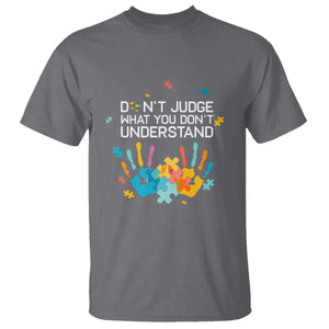 Autism Awareness T Shirt Don't Judge What You Don't Understand Puzzle Hand TS01 Charcoal Printyourwear