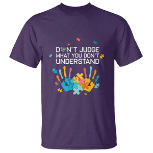 Autism Awareness T Shirt Don't Judge What You Don't Understand Puzzle Hand TS01 Purple Printyourwear