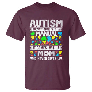 Autism Mom T Shirt It Doesn't Come With A Manual It Comes With A Mother Who Never Gives Up TS01 Maroon Printyourwear