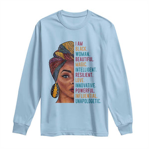 Black Woman Long Sleeve Shirt Beautiful Magic Intelligent Resilient Love African American Pride TS01 Light Blue Print Your Wear