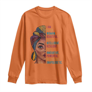 Black Woman Long Sleeve Shirt Beautiful Magic Intelligent Resilient Love African American Pride TS01 Orange Print Your Wear