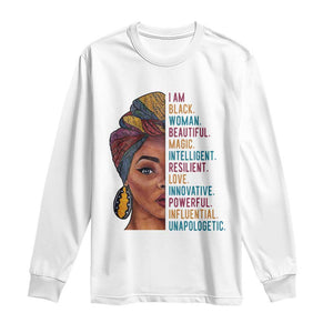 Black Woman Long Sleeve Shirt Beautiful Magic Intelligent Resilient Love African American Pride TS01 White Print Your Wear