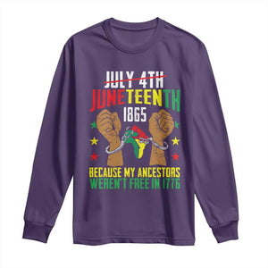 Juneteenth 1865 Long Sleeve Shirt My Ancestors Weren't Free In 1776 TS01 Purple Print Your Wear