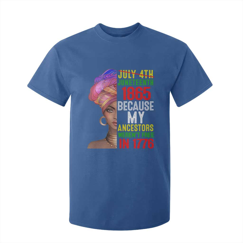 Black Queen Juneteenth 1865 T Shirt For Kid Because My Ancestors Weren't Free in 1776 TS01 Royal Blue Print Your Wear