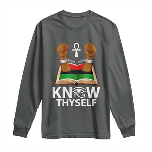 African American History Long Sleeve Shirt Know Thyself Break The Chains TS01 Dark Heather Print Your Wear