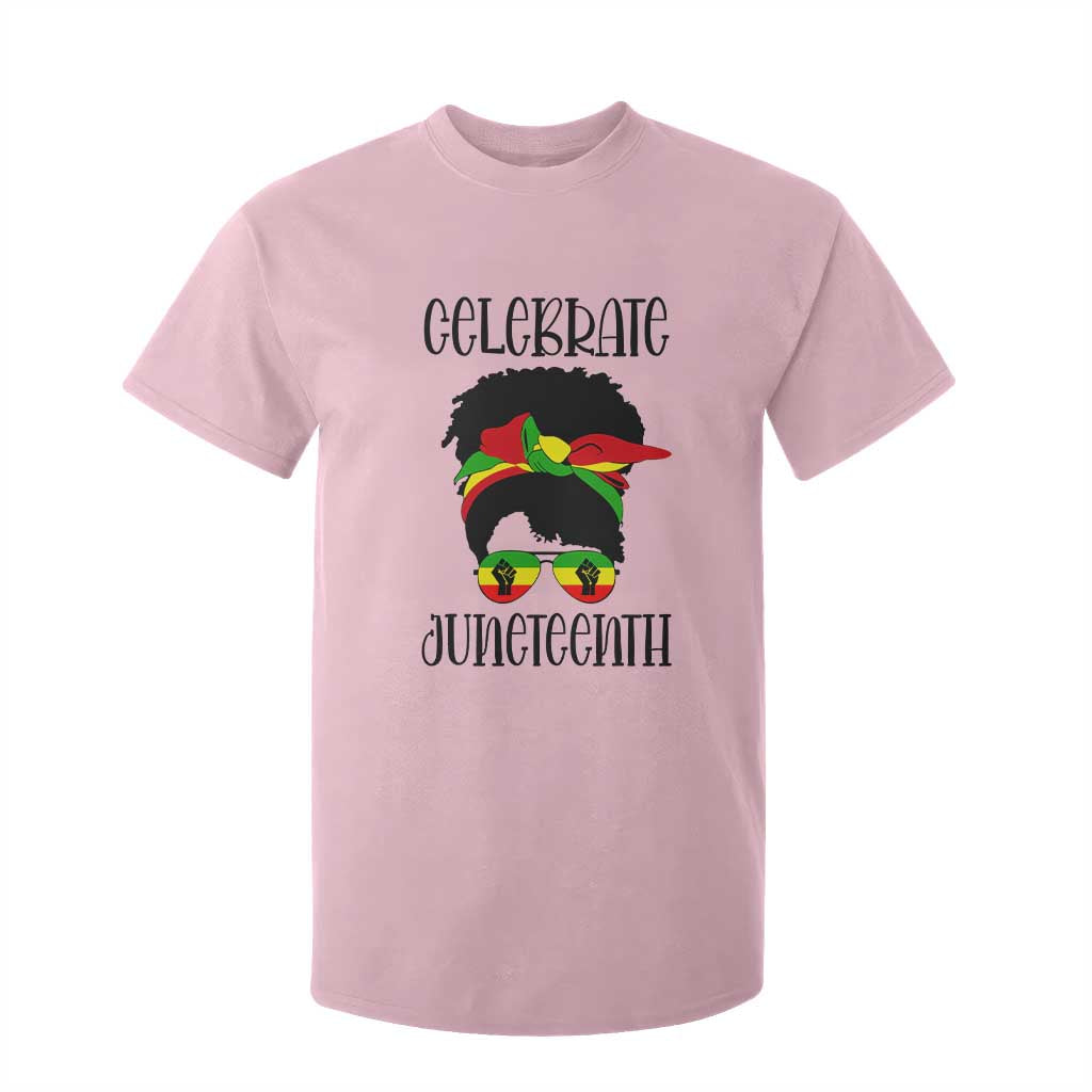 Black Women T Shirt For Kid Celebrate Juneteenth Messy Bun TS01 Light Pink Print Your Wear