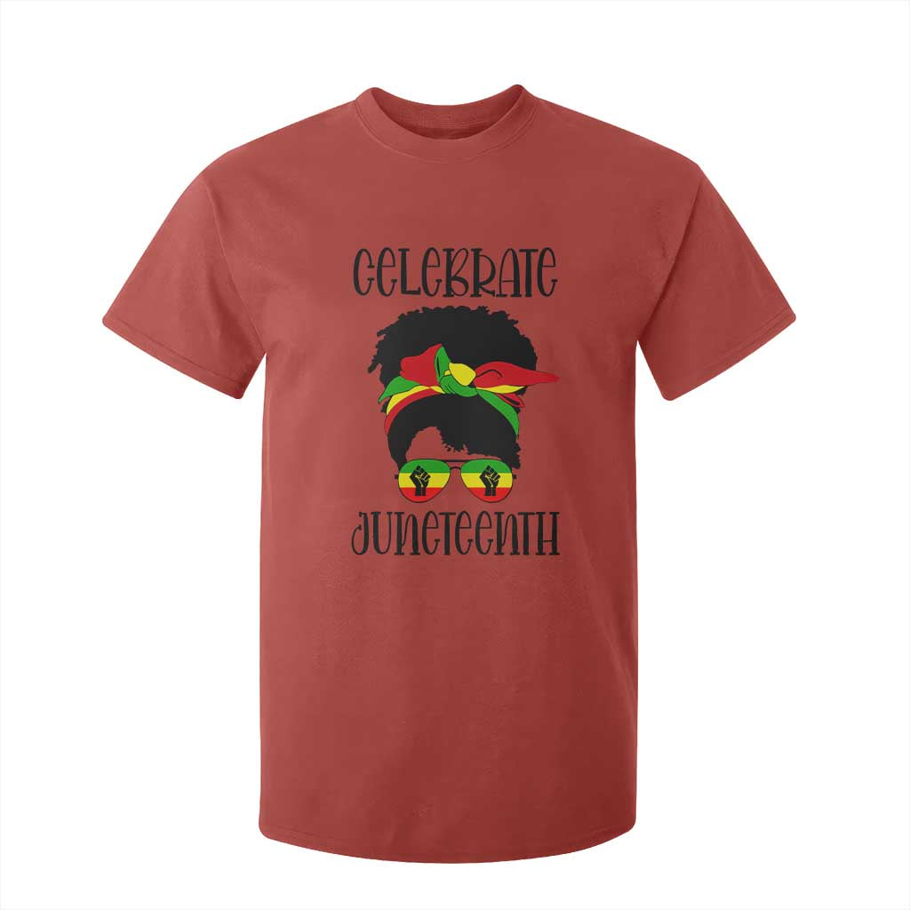 Black Women T Shirt For Kid Celebrate Juneteenth Messy Bun TS01 Red Print Your Wear