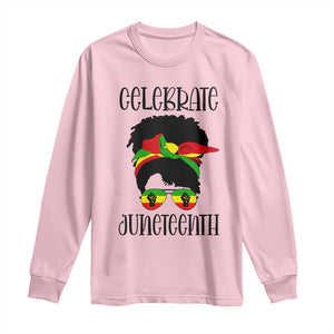 Black Women Long Sleeve Shirt Celebrate Juneteenth Messy Bun TS01 Light Pink Print Your Wear