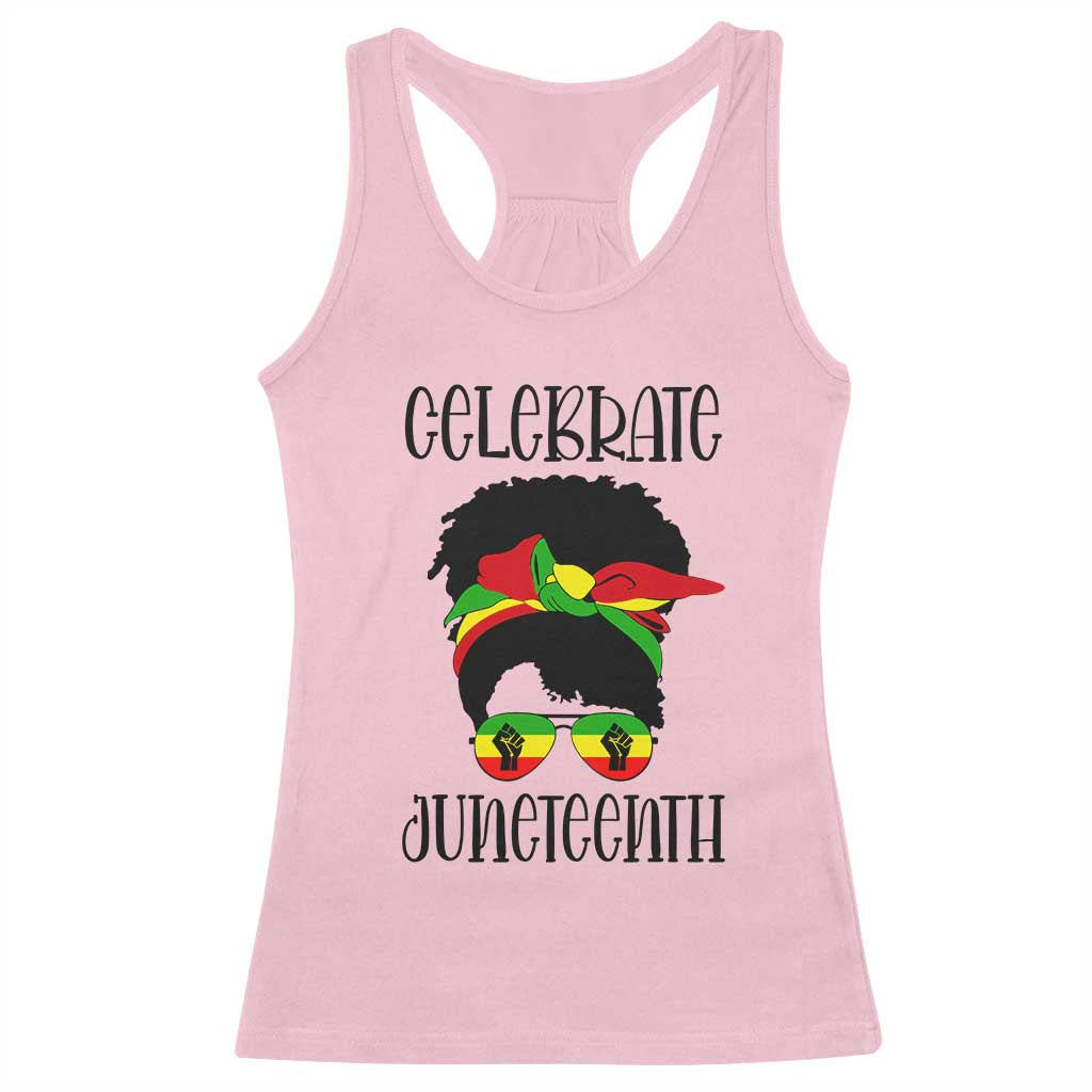 Black Women Racerback Tank Top Celebrate Juneteenth Messy Bun TS01 Light Pink Print Your Wear