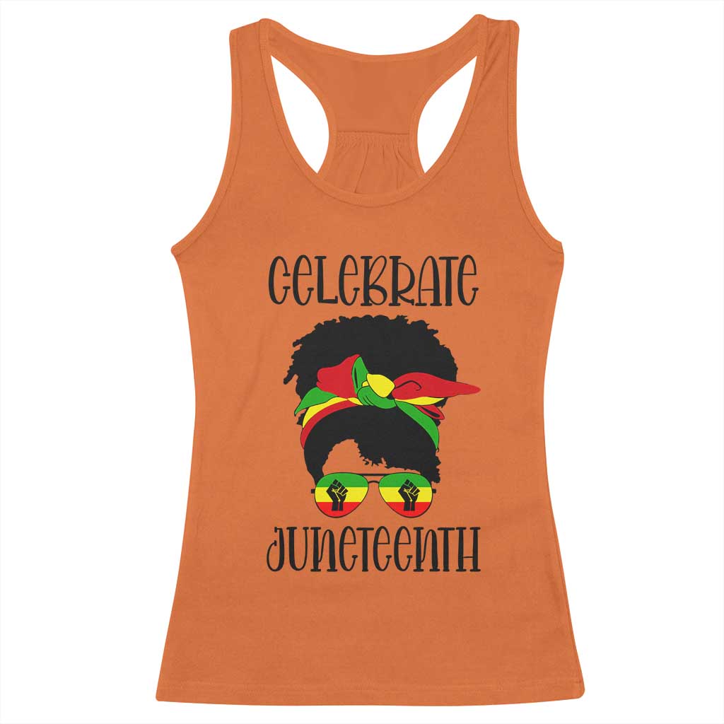 Black Women Racerback Tank Top Celebrate Juneteenth Messy Bun TS01 Orange Print Your Wear