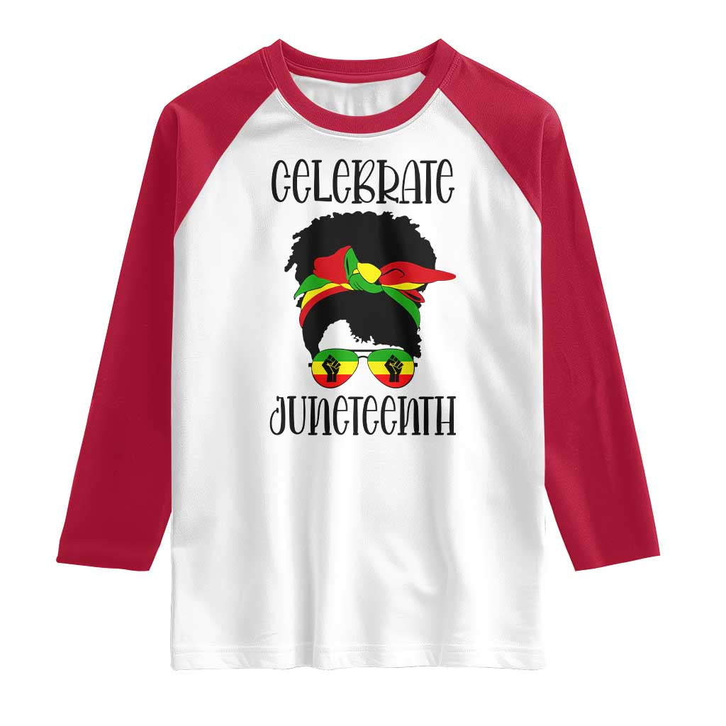Black Women Raglan Shirt Celebrate Juneteenth Messy Bun TS01 White Red Print Your Wear