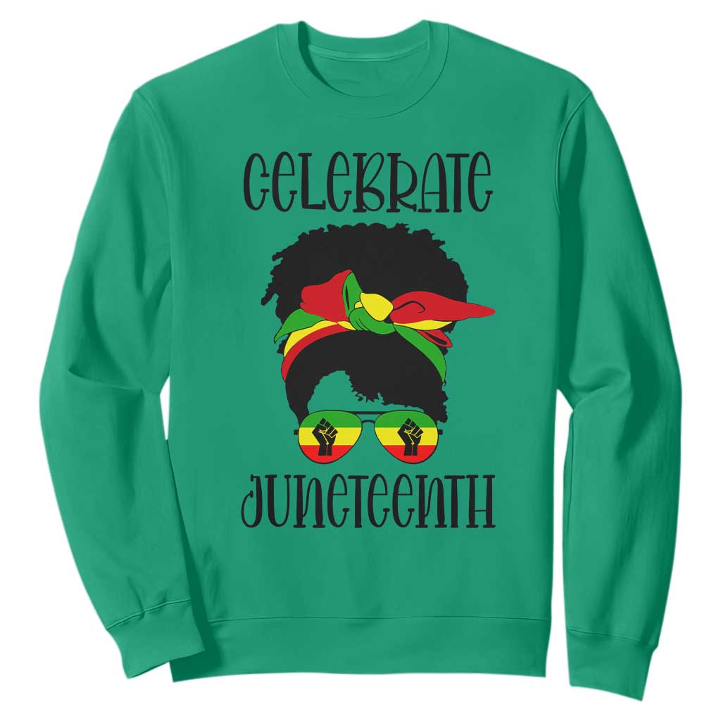 Black Women Messy Bun Juneteenth Celebrate Sweatshirt TS01 Irish Green Printyourwear
