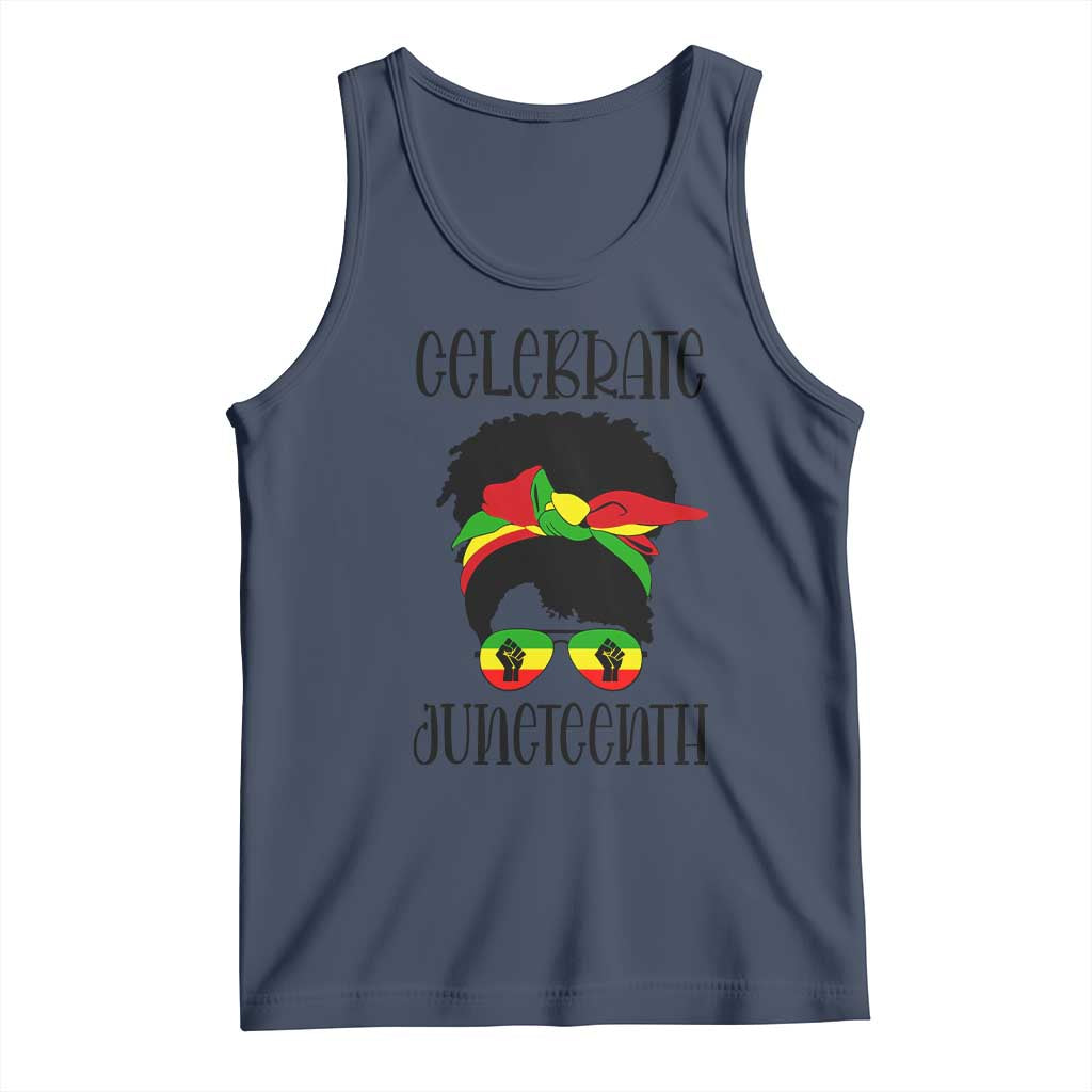 Black Women Tank Top Celebrate Juneteenth Messy Bun TS01 Navy Print Your Wear
