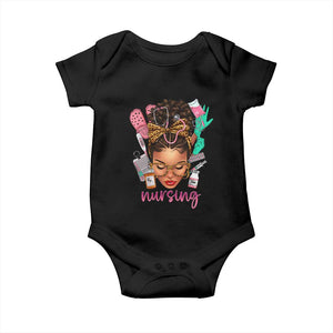 African American Nurse Baby Onesie Nursing Black Messy Bun TS01 Black Print Your Wear