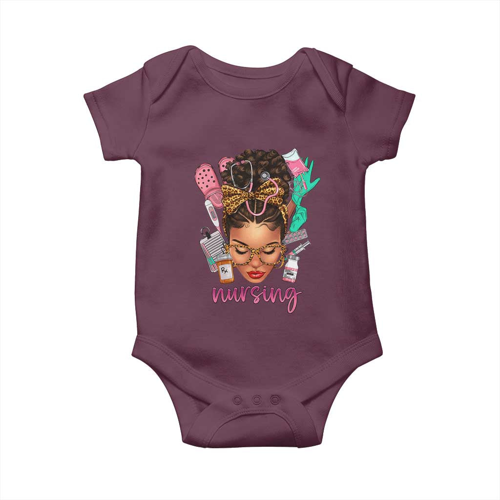 African American Nurse Baby Onesie Nursing Black Messy Bun TS01 Maroon Print Your Wear