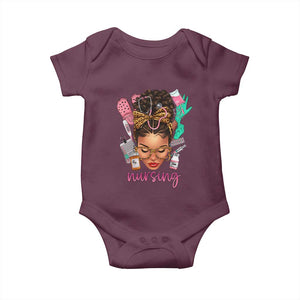 African American Nurse Baby Onesie Nursing Black Messy Bun TS01 Maroon Print Your Wear