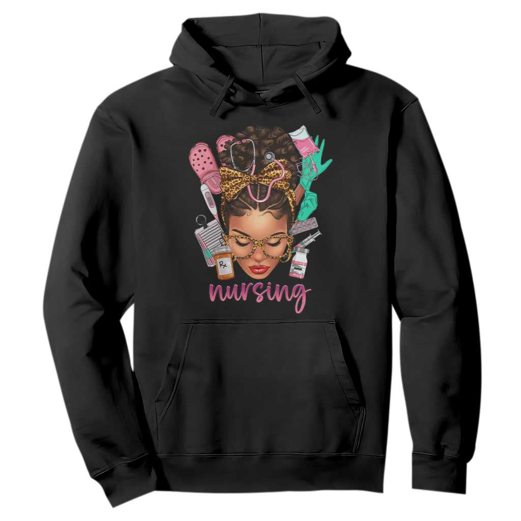 African American Nurse Hoodie Black History Month with Afro Hair TS01 Black Printyourwear